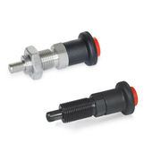 Indexing plungers Steel / Stainless Steel, with safety lock, unlocking with push-button GN 414